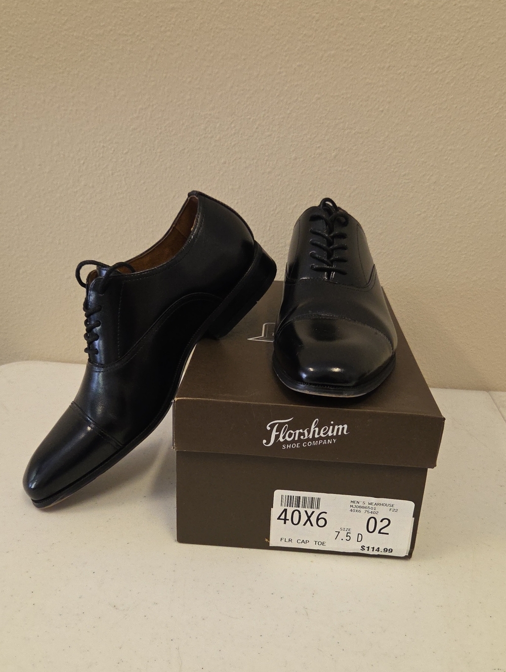 Florsheim Black Cap-Toe Oxford Lace-Up Dress Shoes Size 7.5